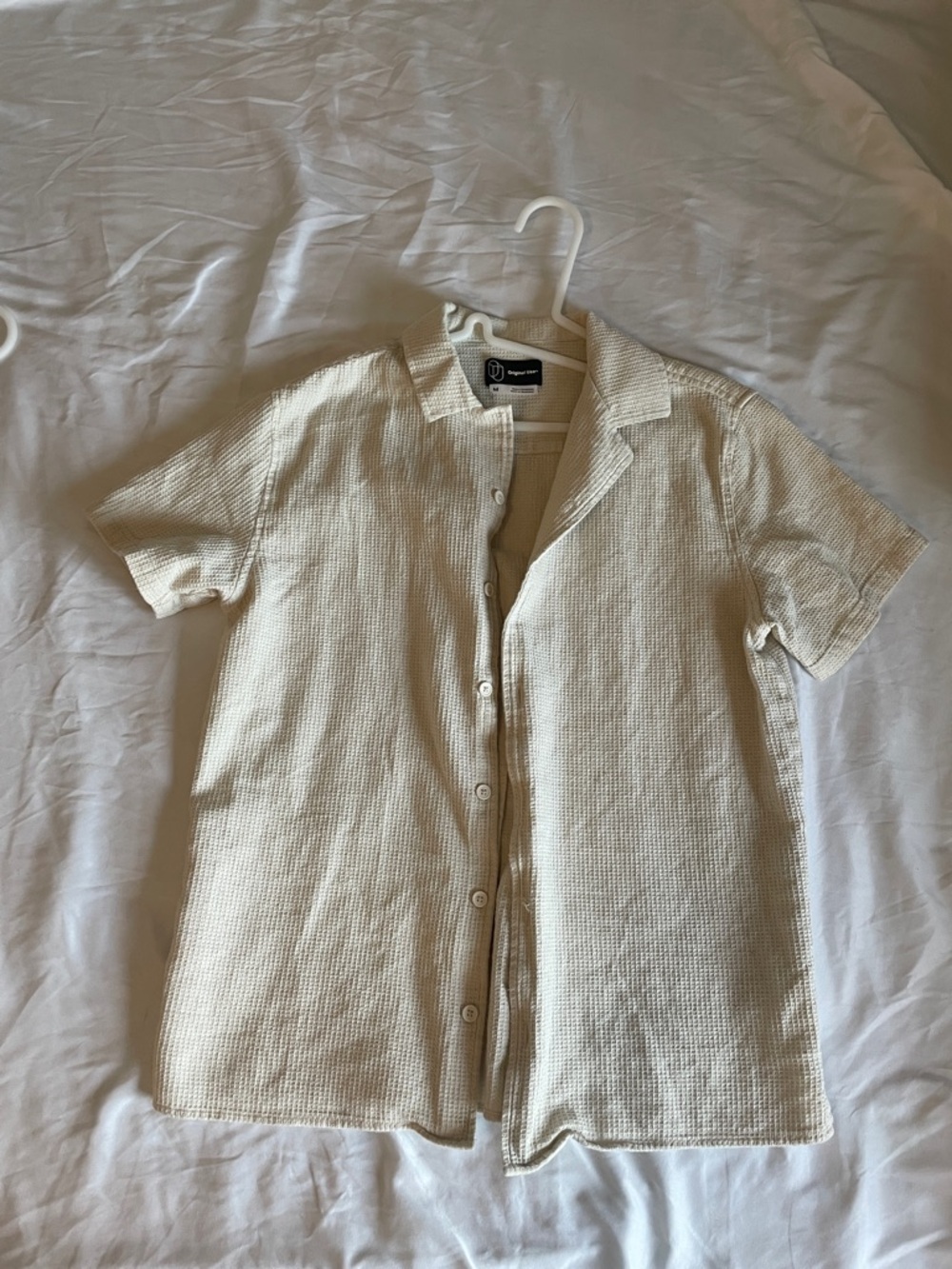 Original Use Short-Sleeve Waffle Button-Down Shirt - Cream
